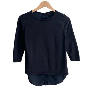 COS Button Back Silk Cotton 3/4 Sleeve Navy Top